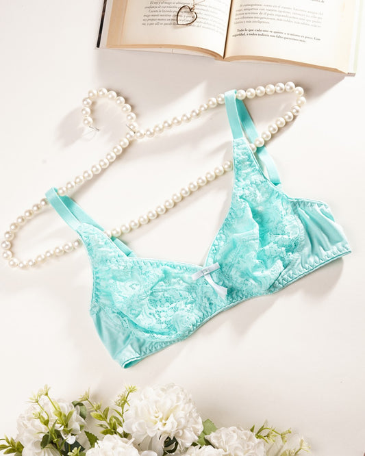 MARVEL Rosette, Soft Lace Cup Unpadded Polyester Jersey Bra, TURQUOISE