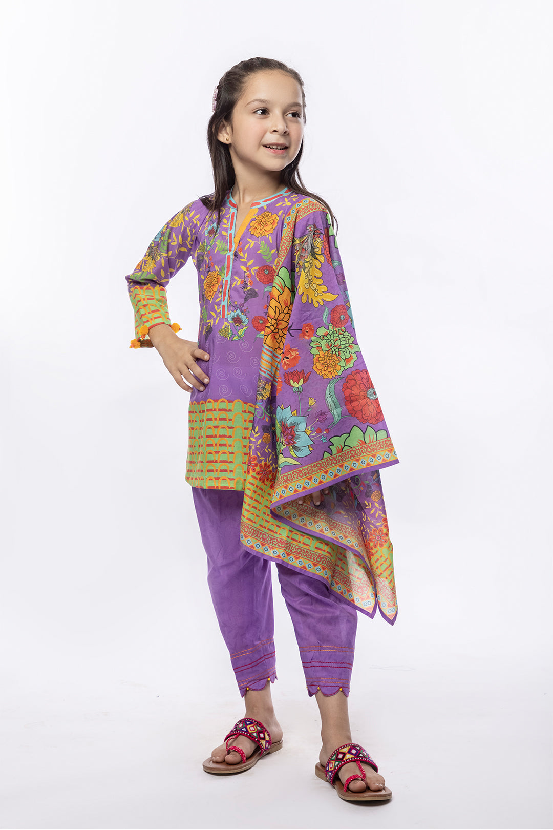 3Pcs Printed Lawn Suit PURPLE SKU : 3PCS-033