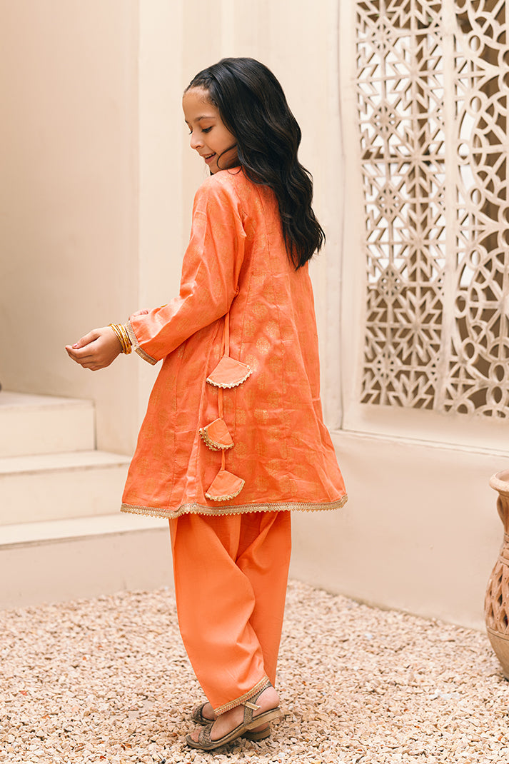 MGF-010,  Panel frock style  with round neck, embellished with samosa lace ,beads and samosa rope,