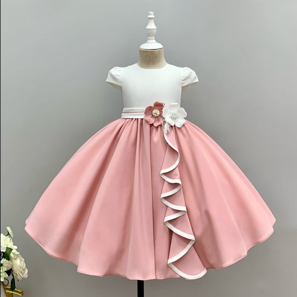 Girl Double Flower Bunch Peach / White Fancy Frock