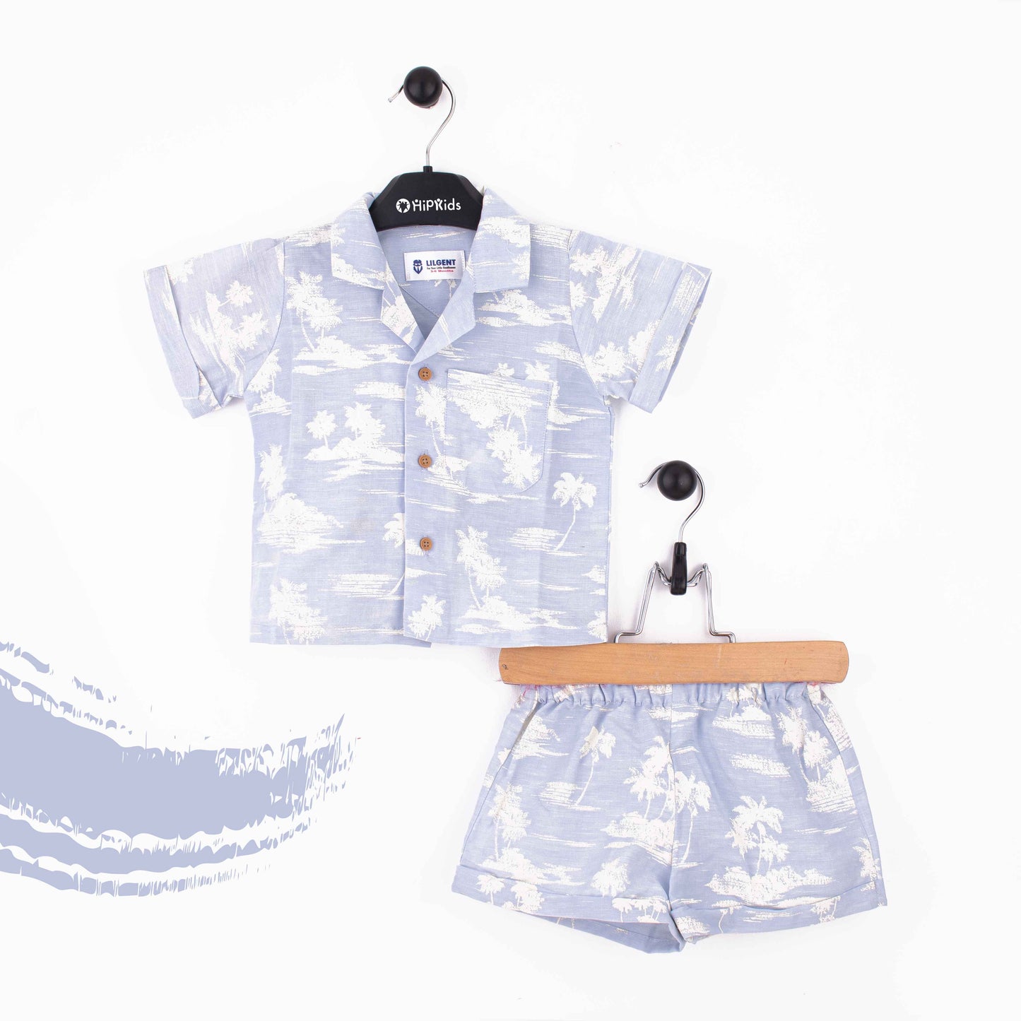 Baby Boy 2 Piece Safari Suit Blue Beach Print