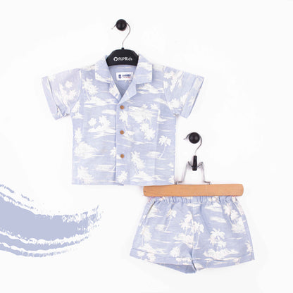 Baby Boy 2 Piece Safari Suit Blue Beach Print
