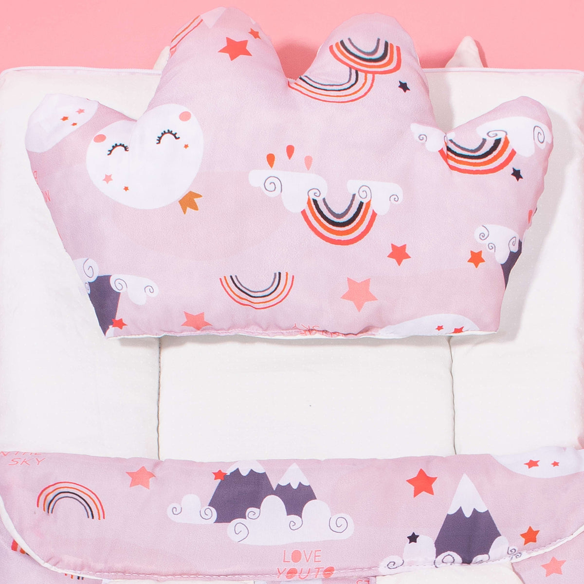 Baby Girl 2 Piece Carrynest Pink Crown Style Pillow