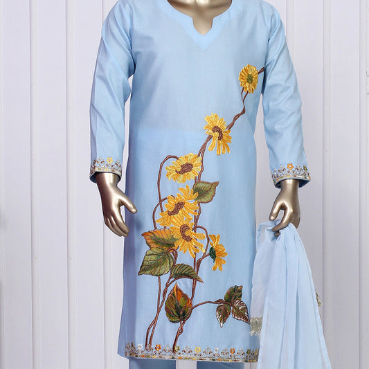 Ready To Wear 3pc Blue Embroidered Suit