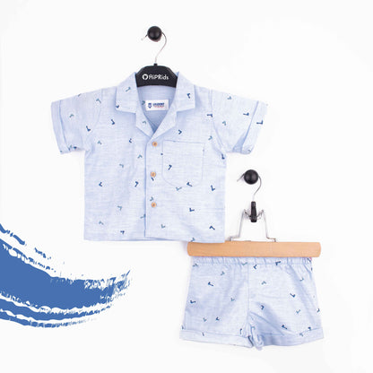 Baby Boy 2 Piece Safari Suit Blue Handal Print