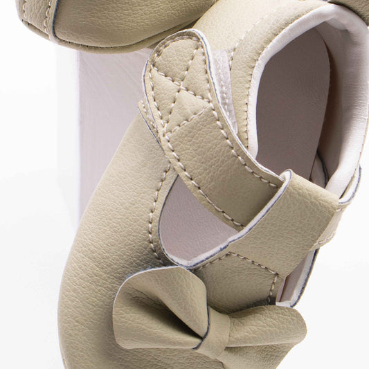 Baby Girl Light Coffee Bow Pumps Pre-walker