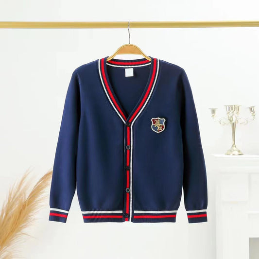 Navy Blue Front Open Full Sleeves Sweater