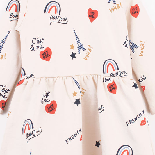Girl Full Sleeves Hey Girl Heart Print Frock