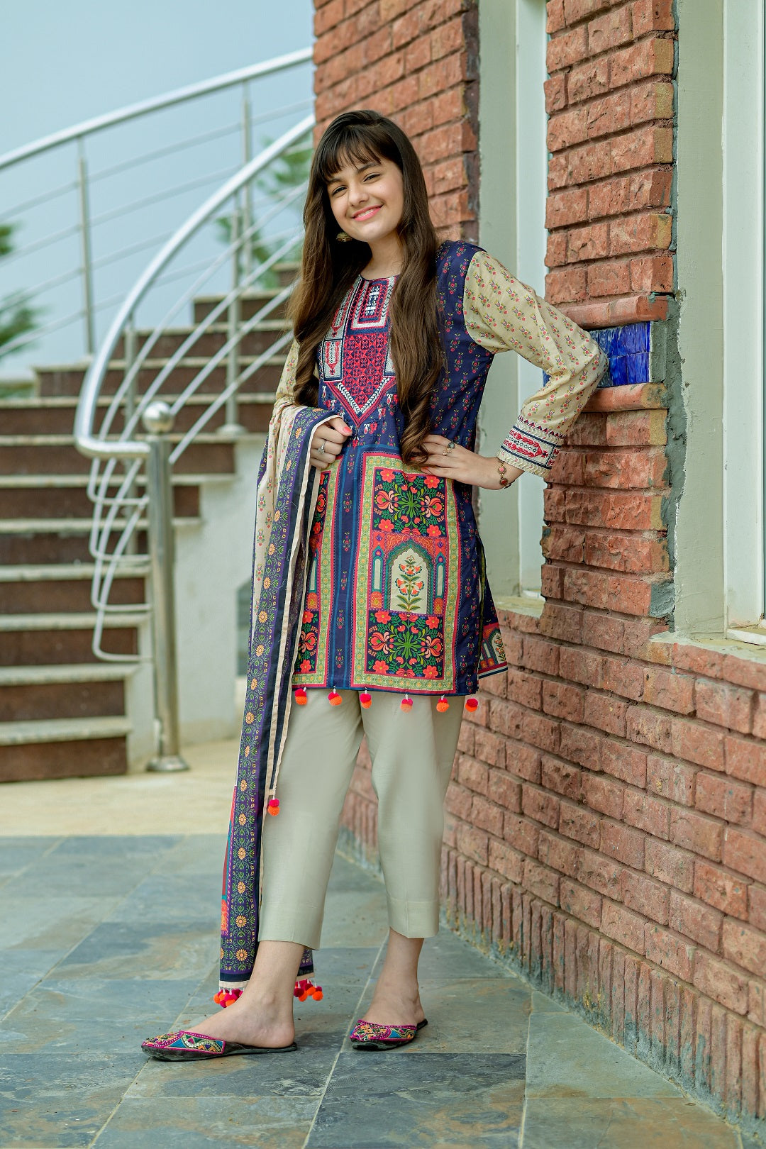 PRSDT-083 Digital Printed Embroidred Lawn Shirt, Dupptta & Cotton Trouser
