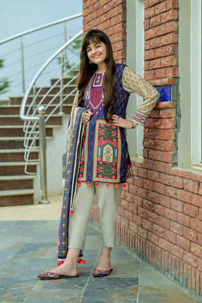 PRSDT-083 Digital Printed Embroidred Lawn Shirt, Dupptta & Cotton Trouser
