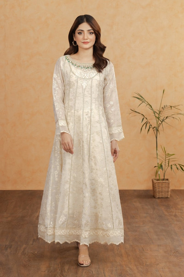 Manahils Stitched Formals K-208-Ivory Forest