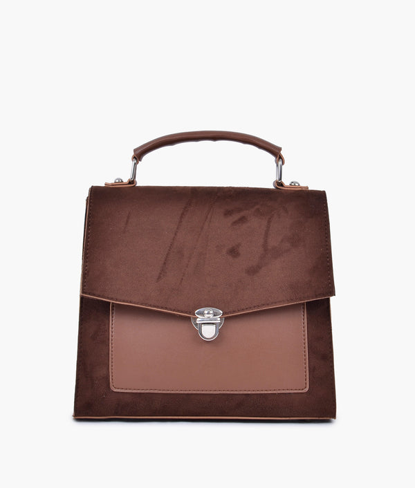 RTW Creation - Brown suede push-lock messenger bag