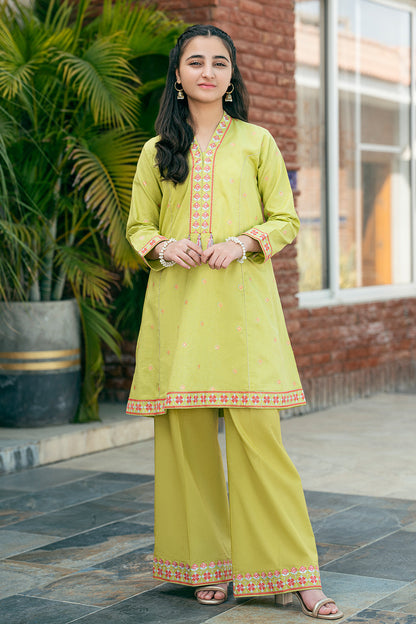 JAQUARD EMBROIDERED AND PRINTED SHIRT WITH PLAIN EMBROIDERED PLAZZO SKU :T-SFC-029