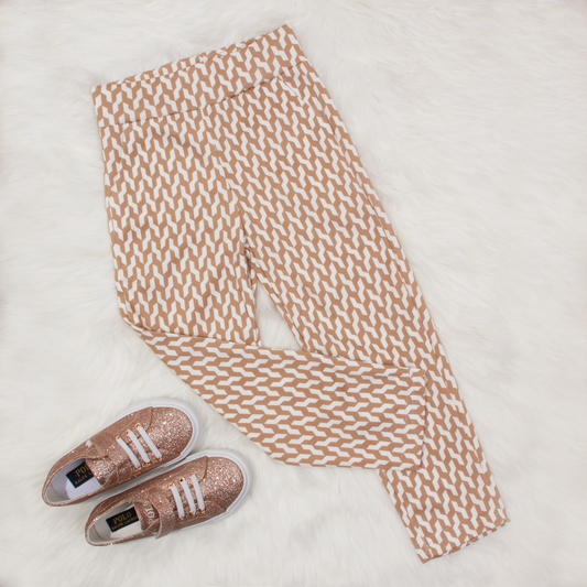 Girl White/Golden Printed Trouser