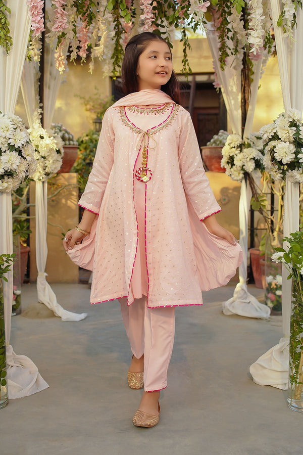 Ochre Clothing Girls Full Suits Zari Jacquard Hand Adda Work 3 Pc Suit