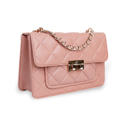 Flora Quilted Crossbody Leather Bag- tanbrown