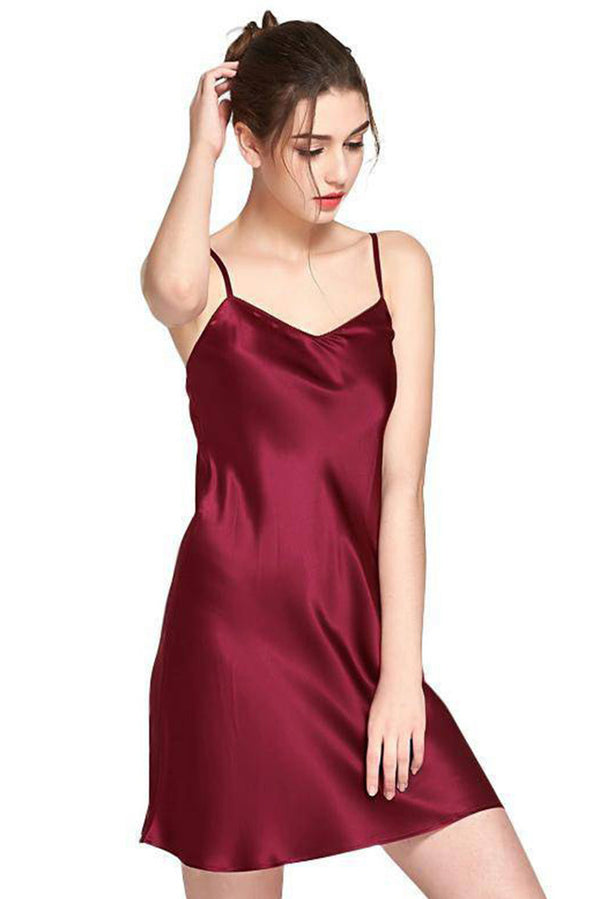 Women Luxury Short 100% Mulberry Silk Nighty-VL-CHM01-RD