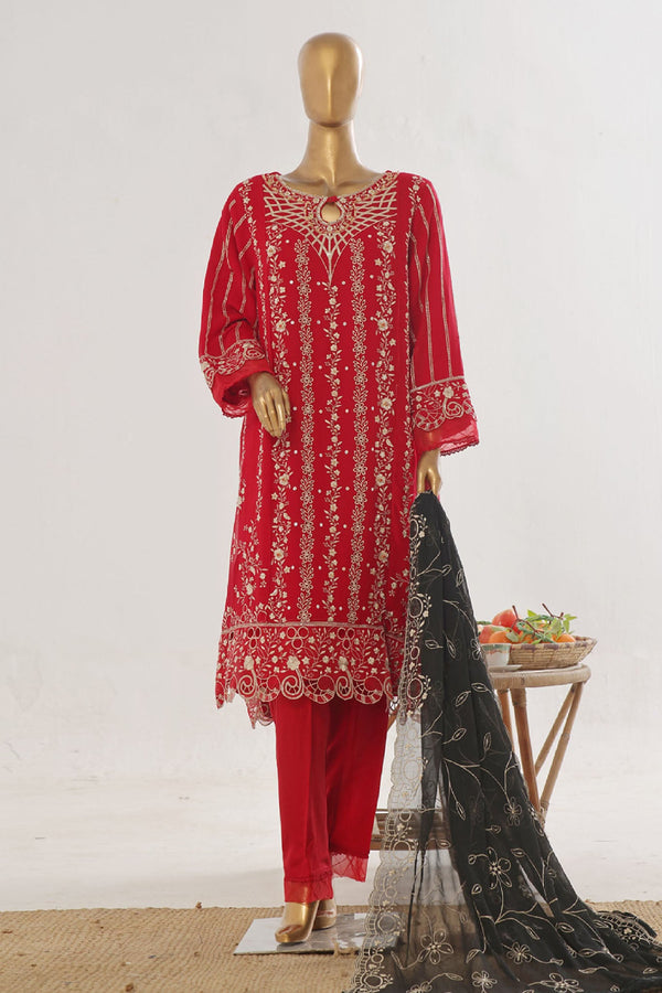 Bin Saeed Stitched 3 Piece Luxury Emb Chiffon Collection'2025-RTSC-1553-Red