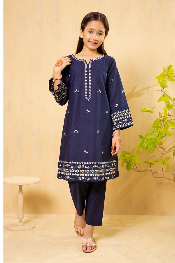 Ochre Clothing Girls Co-ords Cotton Embroidered 2 Pc Suit