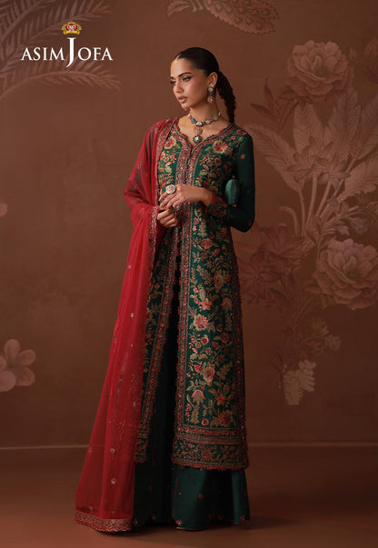 AJULD-08 Embroidered Spun Raw Silk Unstitched 3 Pcs