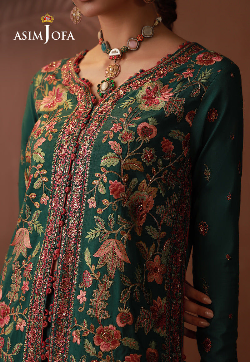 AJULD-08 Embroidered Spun Raw Silk Unstitched 3 Pcs