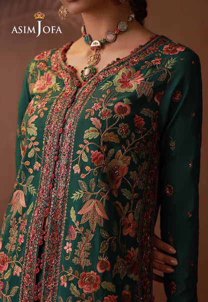 AJULD-08 Embroidered Spun Raw Silk Unstitched 3 Pcs