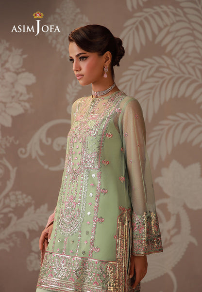 AJULD-10 Embroidered Poly Net Unstitched 3 Pcs