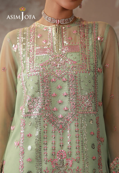 AJULD-10 Embroidered Poly Net Unstitched 3 Pcs