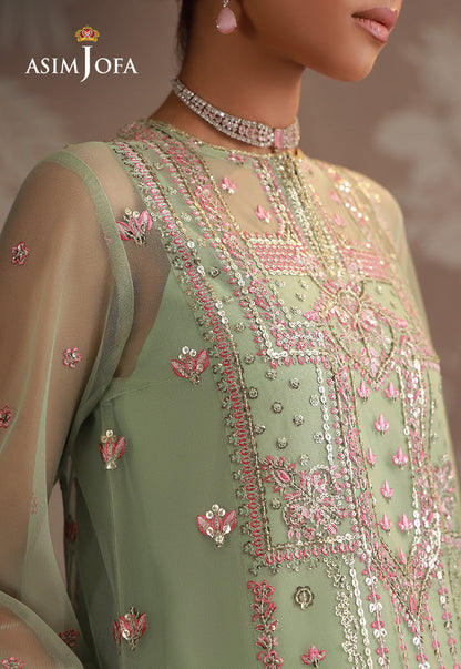 AJULD-10 Embroidered Poly Net Unstitched 3 Pcs