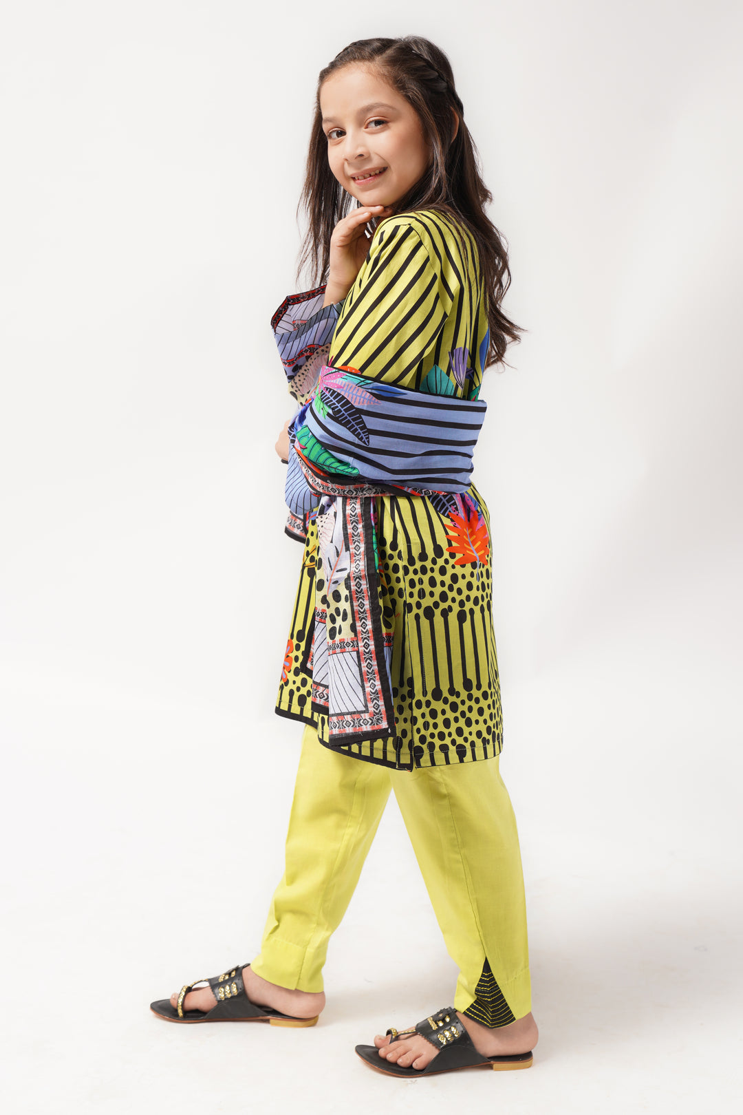 3Pcs Digital Printed Suit in Greenish Beige SKU: 3PCS-040
