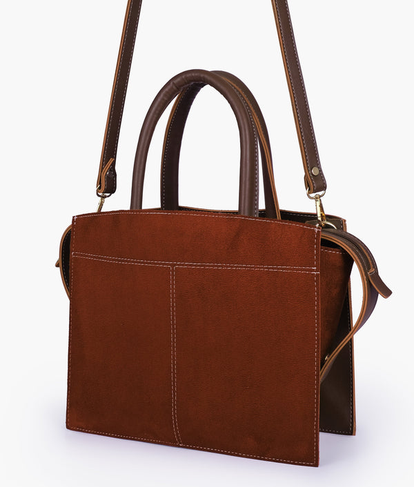 RTW Creation - Dark brown suede trapeze top-handle bag