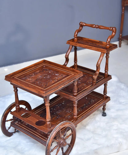 Solid Wooden Mesh Multi-Step Tier Rectangular Tea Trolley