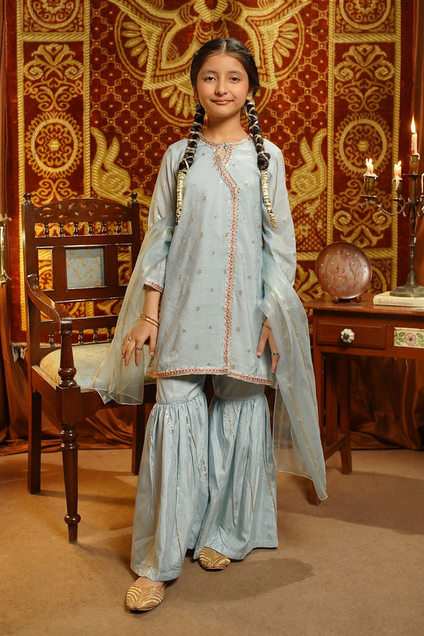 Ochre Clothing Girls Full Suits Cotton Silk Embroidered 3 Pc Suit