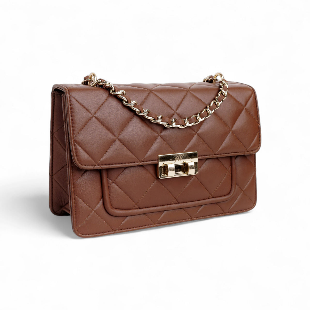 Flora Quilted Crossbody Leather Bag- tanbrown