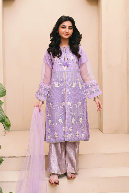 Lilac Embroidered 3 Piece Suit /Organza Fabric SKU: RTWFDS-013