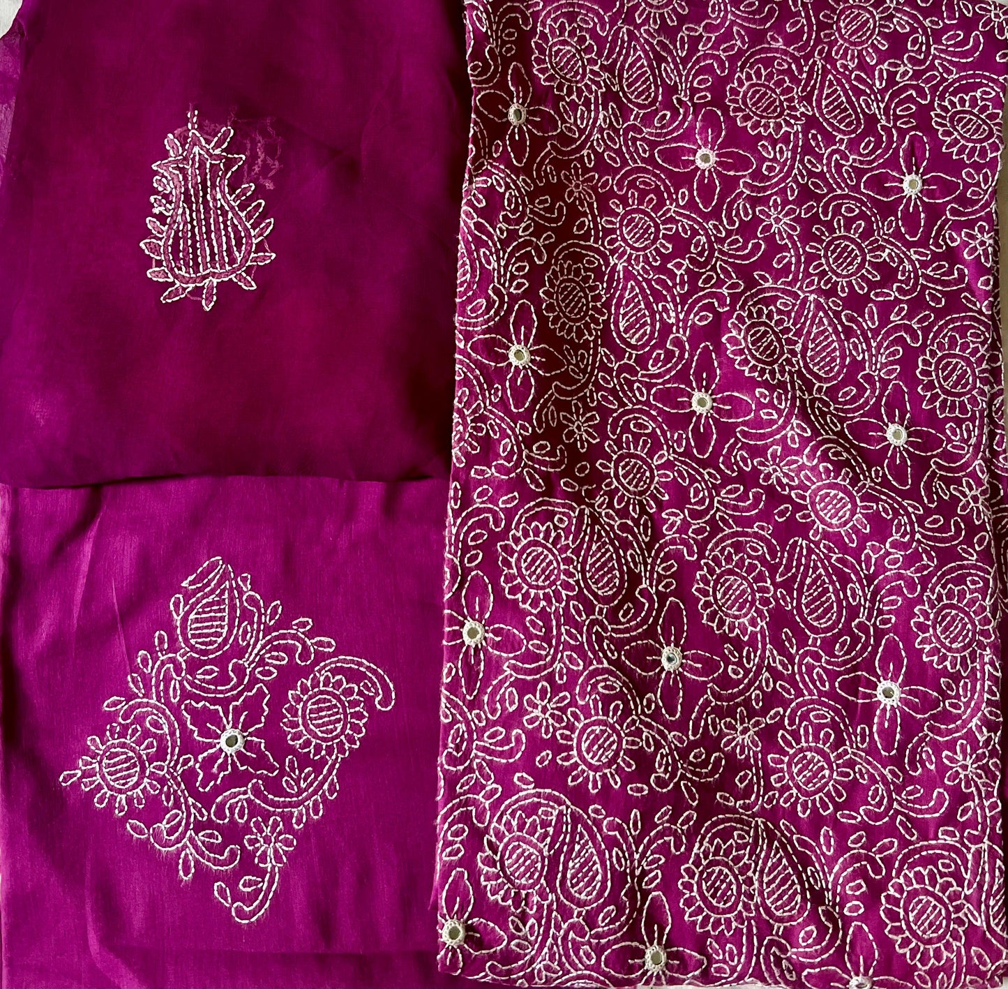 One of the oldest and most loved embroidery styles is Chikankari. Cross Stitch brings the delicate artistry of Chikankari blending it with modern flare.-Scarlet