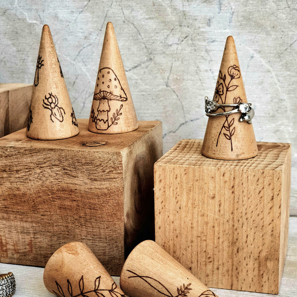 Wood Burned Ring Holder - Mushroom