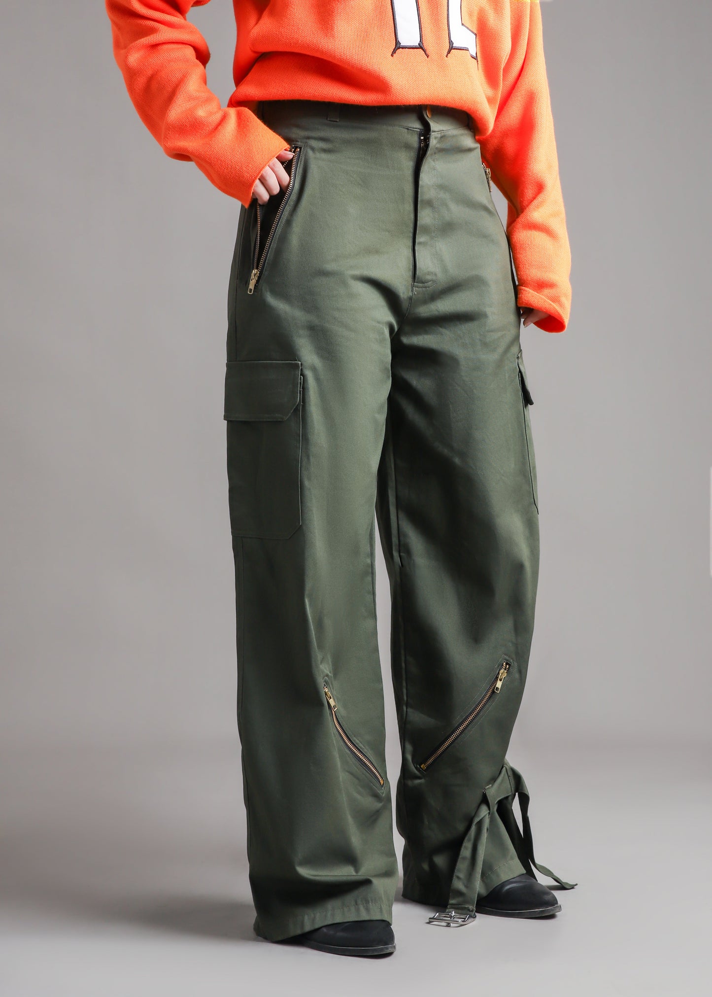 Olive Wide-Leg Cargo Pants