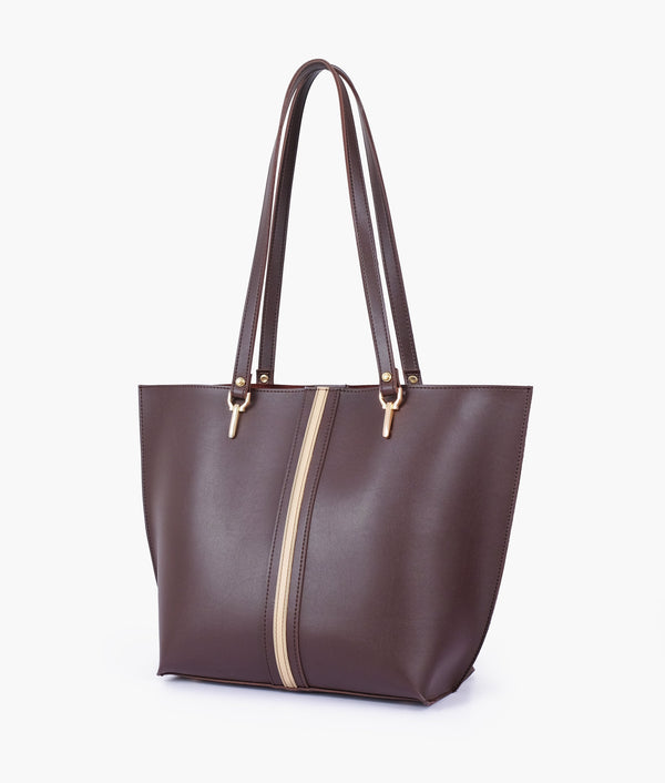 RTW Creation - Dark brown centre-stripe tote bag