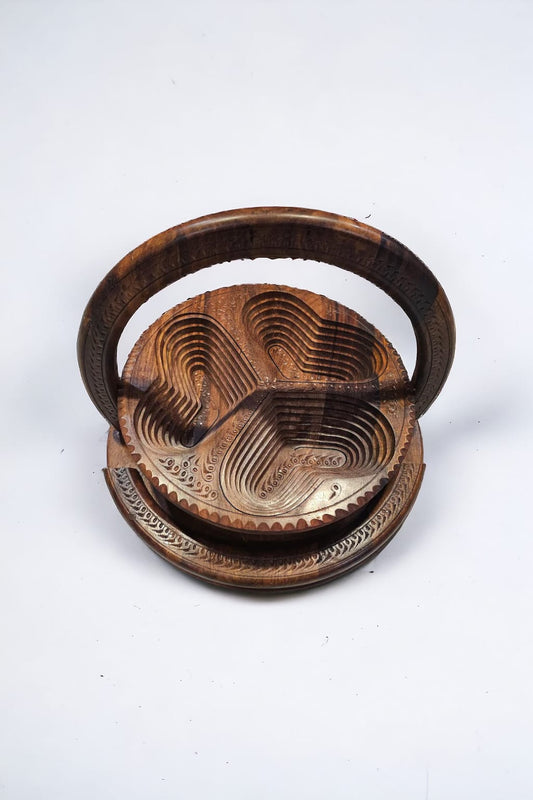Wooden Dry Fruit Basket Hand Carved 4 portion