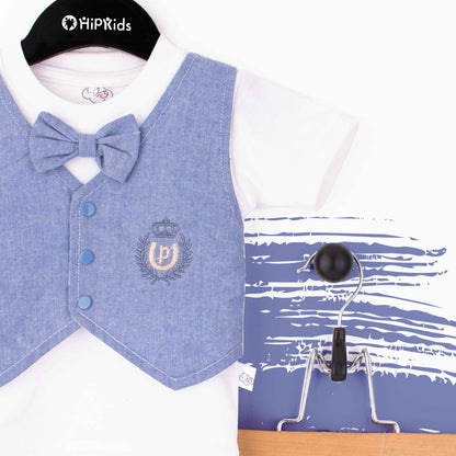 Baby Boy 2 Piece Set Blue Formal Embroidered Logo
