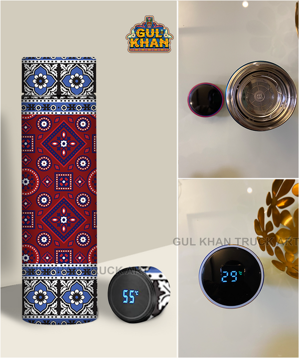 Printed Travel Bottle Ajrak Blue Design