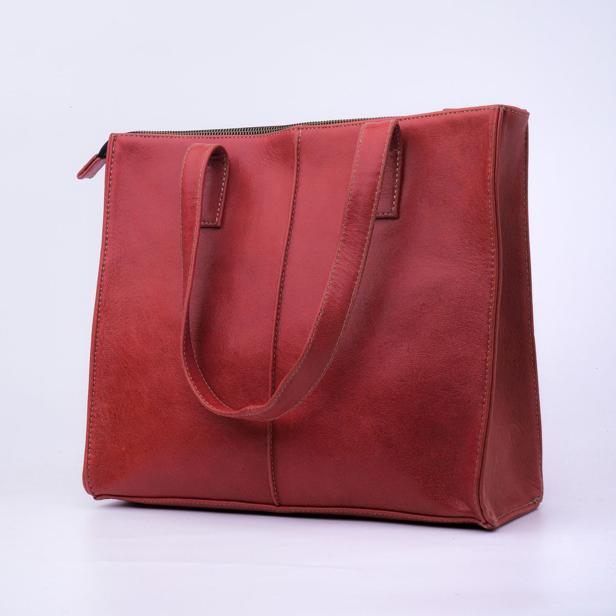 Everyday Women's Leather Zipper Tote Bag-Candy Red