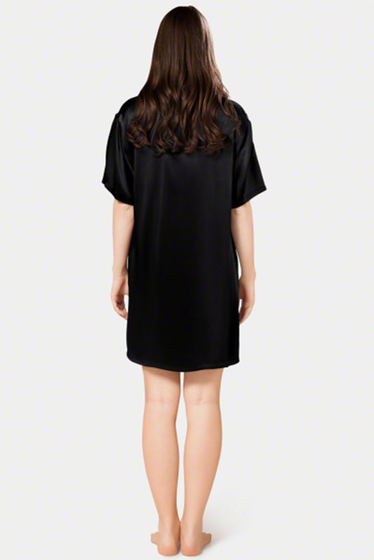 Women Short-Sleeve Silk Night Shirt-VL-NS01-BLK