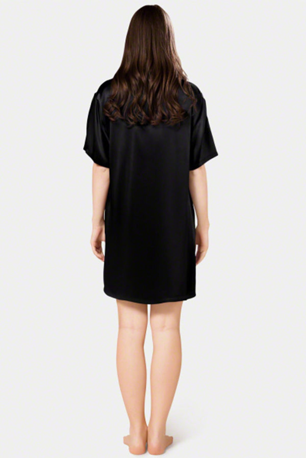 Women Short-Sleeve Silk Night Shirt-VL-NS01-BLK