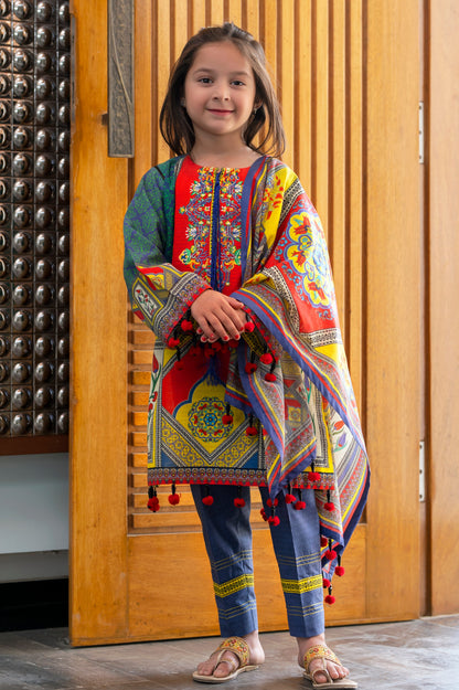 Girls Digital Printed Khaddar 3 Piece