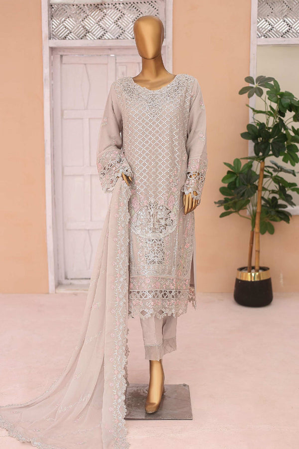 Gira By Bin Saeed Stitched 3 Piece Luxury Emb Chiffon Collection'2024-OMSC-978-Grey