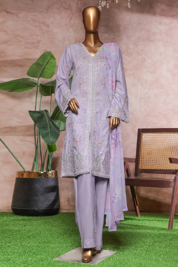 Bin Saeed Stitched 3 Piece Luxe Self & Self Collection'2025-NSM-2219-Purple