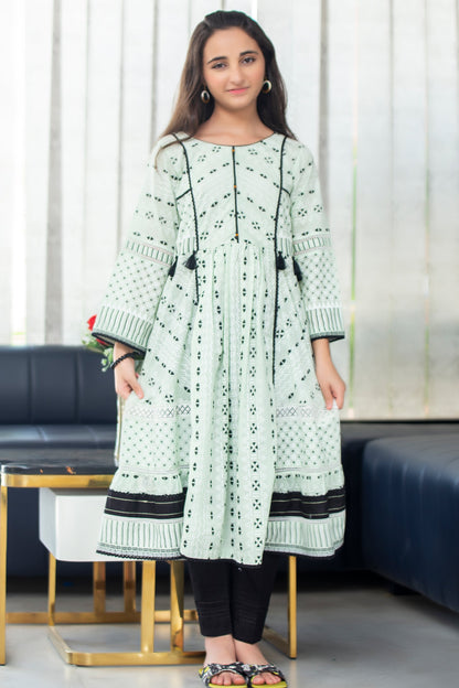 2PCSFRK-043, Mint green cotton lawn 2 pc dress with comination of black lace