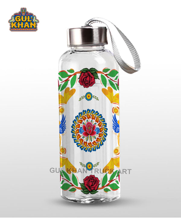 Printed Glass Bottle Flower Motif Design